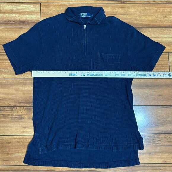 Polo By Ralph Lauren Mens Navy Blue Half-Zip Textured Knit Short Sleeve Shirt M - Picture 3 of 7